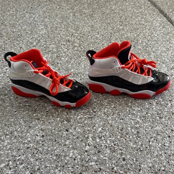 Jordan Kids' 6 Rings Black, Reddish Orange and White Sneakers